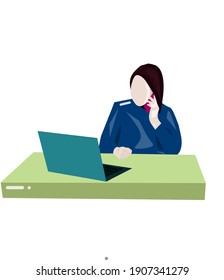 Work at home vector flat ilustration, women with laptop and handphone