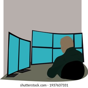 Work at home vector flat ilustration  men with computers