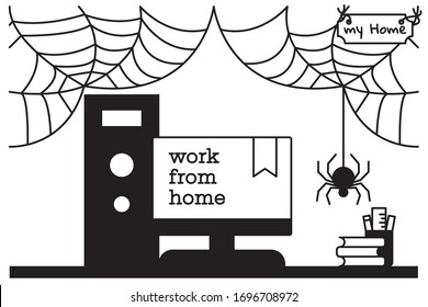 arbeiten von der Vektorillustration-Grafik zu Hause mit Schwarz-Weiß-Farbe für jedes Unternehmen.