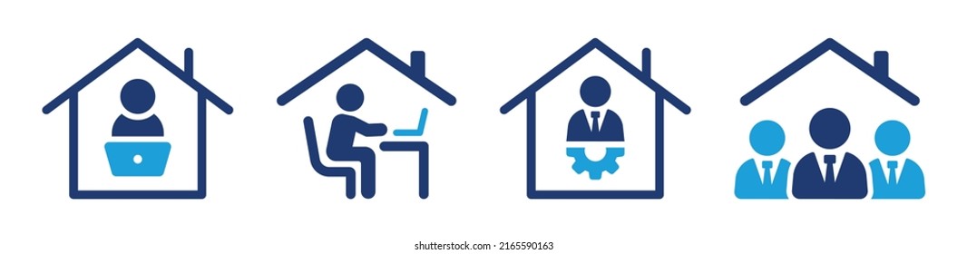 Work at home vector icon set. Remote job for employee or freelance in a house office symbol.