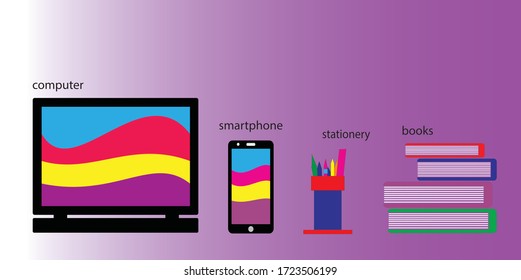 work from home vector illustration. equipments of learn from home. stay at home symbol.  