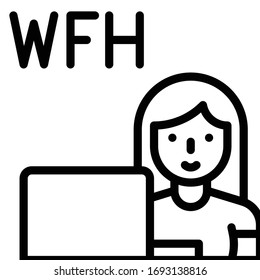 Work from home vector illustration, line design icon
