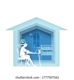 
Work from home Vector Illustration. A man is working from home during Covid -19 epidemic, Social distancing Vector in white Background 
