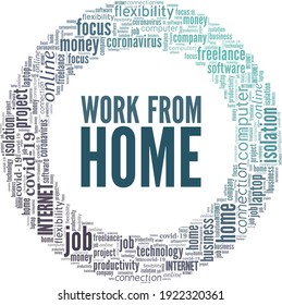 Work from home vector illustration, word cloud isolated on a white background.
