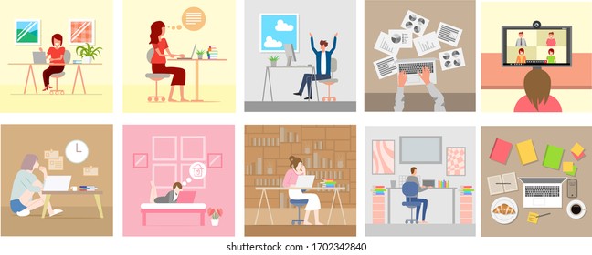 work from home vector set collection graphic design