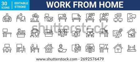 Work from home web line icons. freelance, collaboration, remote work. Vector illustration