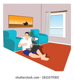 work from home when social distancing vector illustration. good for template design or any purpose