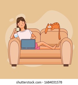 work at home woman character vector illustration design