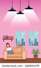 work at home woman character vector illustration design