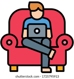 Trabajo desde casa, trabajo en la ilustración del vector del sofá