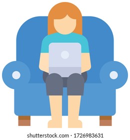 Work from home, working on sofa vector illustration