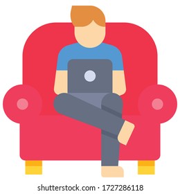 Work from home, working on sofa vector illustration