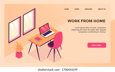 work from home workspace concept for website template or landing homepage