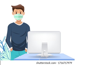 Work From home,How to wear a facemask correctly during Coronavirus disease (COVID-19) to reduce the spread of germs, viruses and bacteria.Stop the infection instructions vector illustration