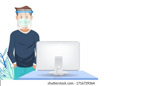 Work From home,How to wear a facemask correctly during Coronavirus disease (COVID-19) to reduce the spread of germs, viruses and bacteria.Stop the infection instructions vector illustration