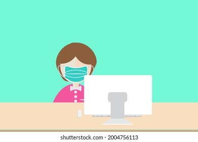 Work From home,How to wear a facemask correctly during Coronavirus disease to reduce the spread of germs, viruses and bacteria.Stop the infection instructions vector illustration.Health concept.