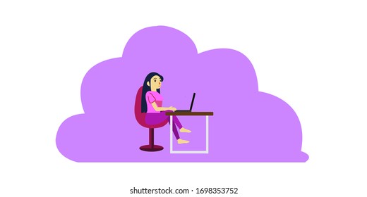 Work from home.Working women using notebooks.Vector illustration.