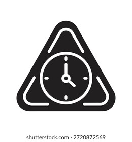 Vector de glifo sólido para la programación de la fecha límite del proyecto y la advertencia del reloj de alarma del triángulo del límite de tiempo