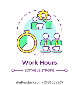 Work hours multi color concept icon. Working process. Time management, productivity. Round shape line illustration. Abstract idea. Graphic design. Easy to use in infographic, presentation