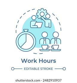 Work hours soft blue concept icon. Working process. Time management, productivity. Round shape line illustration. Abstract idea. Graphic design. Easy to use in infographic, presentation