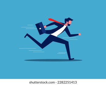 Work hustle. Businessman is running fast to work. business concept vector