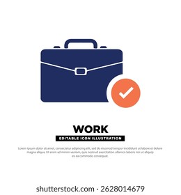 Ícone Trabalho. Porta-arquivos com marca de seleção representando tarefas concluídas ou função de trabalho. Ícone Plano.