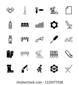 Work icon. collection of 25 work filled and outline icons such as glove, chair, dust brush, gardening tool, heart in gear, cargo crane. editable work icons for web and mobile.