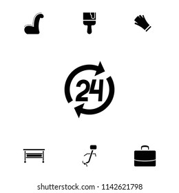 Work icon. collection of 7 work filled icons such as paint brush, gloves, office desk, case, gardening tool, outdoor chair. editable work icons for web and mobile.