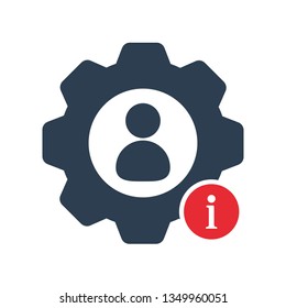 Work icon with information sign. Work icon and about, faq, help, hint symbol 