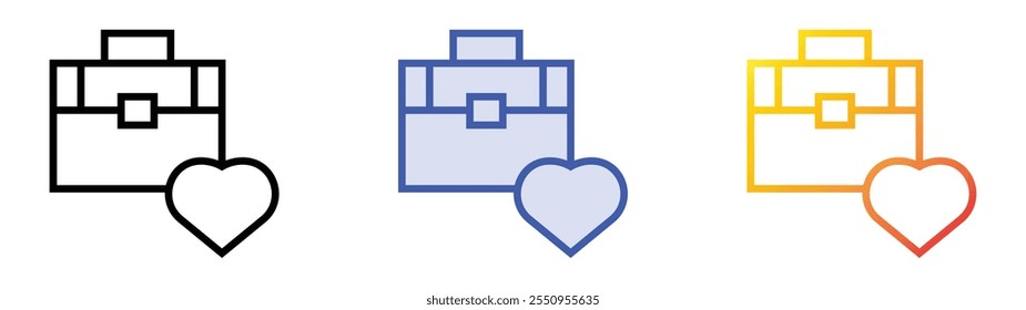 icono de trabajo. Lineal, relleno azul y diseño de estilo degradado aislado sobre fondo blanco