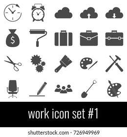 Work. Icon set 1. Gray icons on white background.
