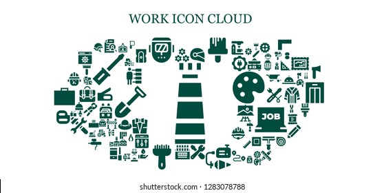 work icon set. 93 filled work icons. Simple modern icons about  - Paint tube, Teamwork, Curriculum, Welder, Helmet, Paint brush, Repair, Plumb bob, Colored pencils, Brush, Blogger