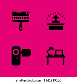 work icon set. camcorder, paint brush and desktop vector icon for graphic design and web