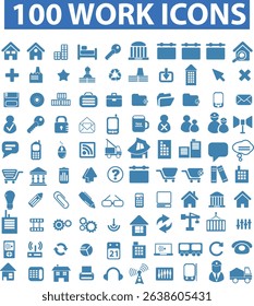 Work icon set. Containing job, career, employment, meeting, organization, teamwork and networking icons. Solid icon collection. Vector illustration.