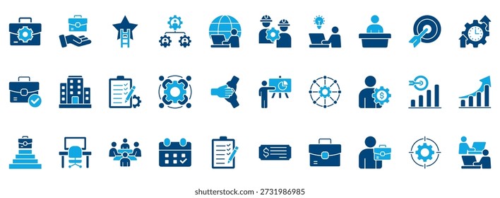 Conjunto de Ícones de Trabalho. Contém Ícones Que São Relevantes Para Negócios. Projetado Em Estilo De Tom Duplo Vetor