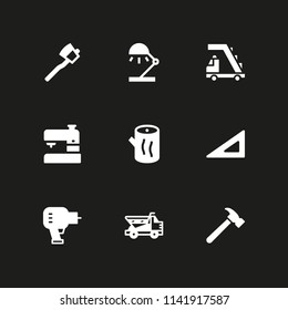 work icon set. desk lamp, set square and driller vector icon for graphic design and web