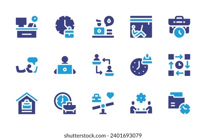 Work icon set. Duotone color. Vector illustration. Containing time, working, freelancer, timeline, job, work time, work space, working at home, working hours, work from home, working together, hard.