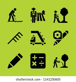 work icon set. With edit, pencil and farmer  vector icons for graphic design and web
