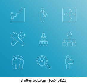Work icon set and growth concept with best employee, team building and businessman. Team related work icon vector for web UI logo design.