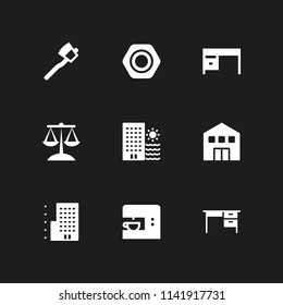 work icon set. hotel, desk and axe vector icon for graphic design and web