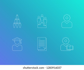 Work icon set and hr with job contract, internship and team building. Human resources related work icon vector for web UI logo design.