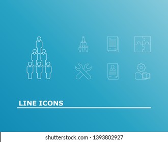 Work icon set and hr policy with job contract, job application and team building. Cv design related work icon vector for web UI logo design.