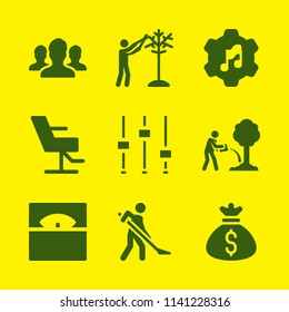 work icon set. With money bag, users and settings  vector icons for graphic design and web