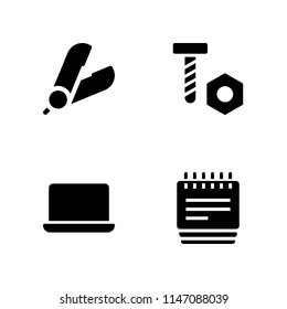 work icon set. screw, macbook and notepad vector icon for graphic design and web
