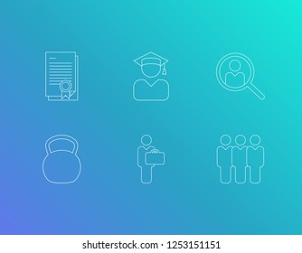 Work icon set and team with recruiting, certificate and internship. Search candidate related work icon vector for web UI logo design.