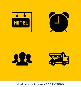 work icon set. users, alarm clock and dumper vector icon for graphic design and web