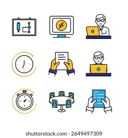 Ícone Trabalho. Documentos compartilhados, trabalho on-line, videoconferência, reunião etc. colaboração, on-line, remota. Estilo de design misto