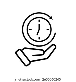 Ícone Trabalho. Controlador de tempo em mãos. relógio com barra de progresso circular. colaboração, online, remota. Estilo de design da estrutura de tópicos