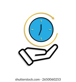 Ícone Trabalho. Controlador de tempo em mãos. relógio com barra de progresso circular. colaboração, online, remota. Estilo de design misto