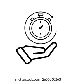 Ícone Trabalho. Rastreador de tempo na mão. ContraRelógio com barra de progresso circular. colaboração, online, remota. Estilo de design da estrutura de tópicos